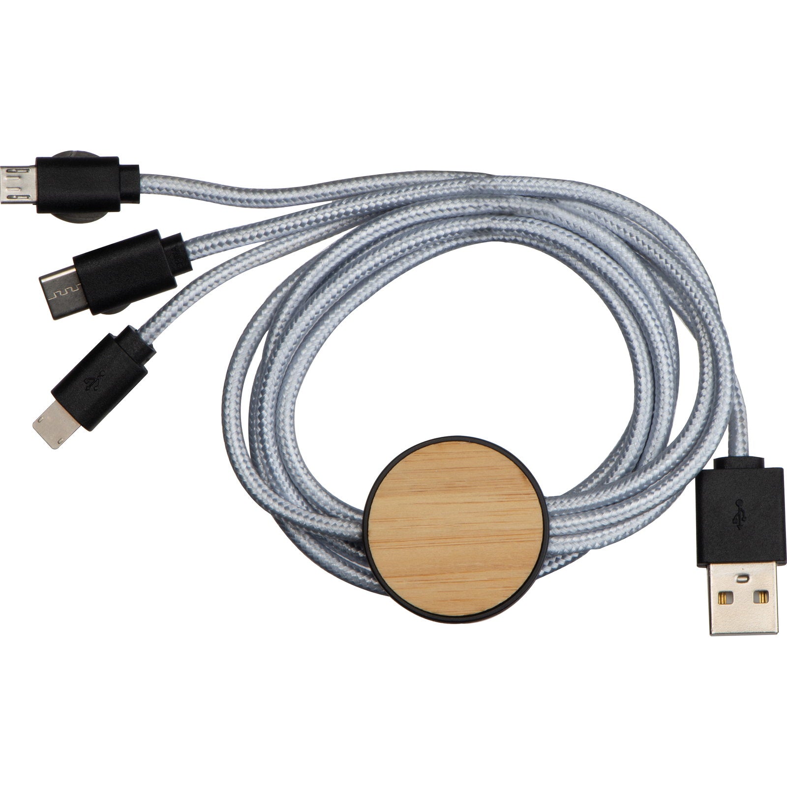 3-in-1 Ladekabel mit Bambus-Element