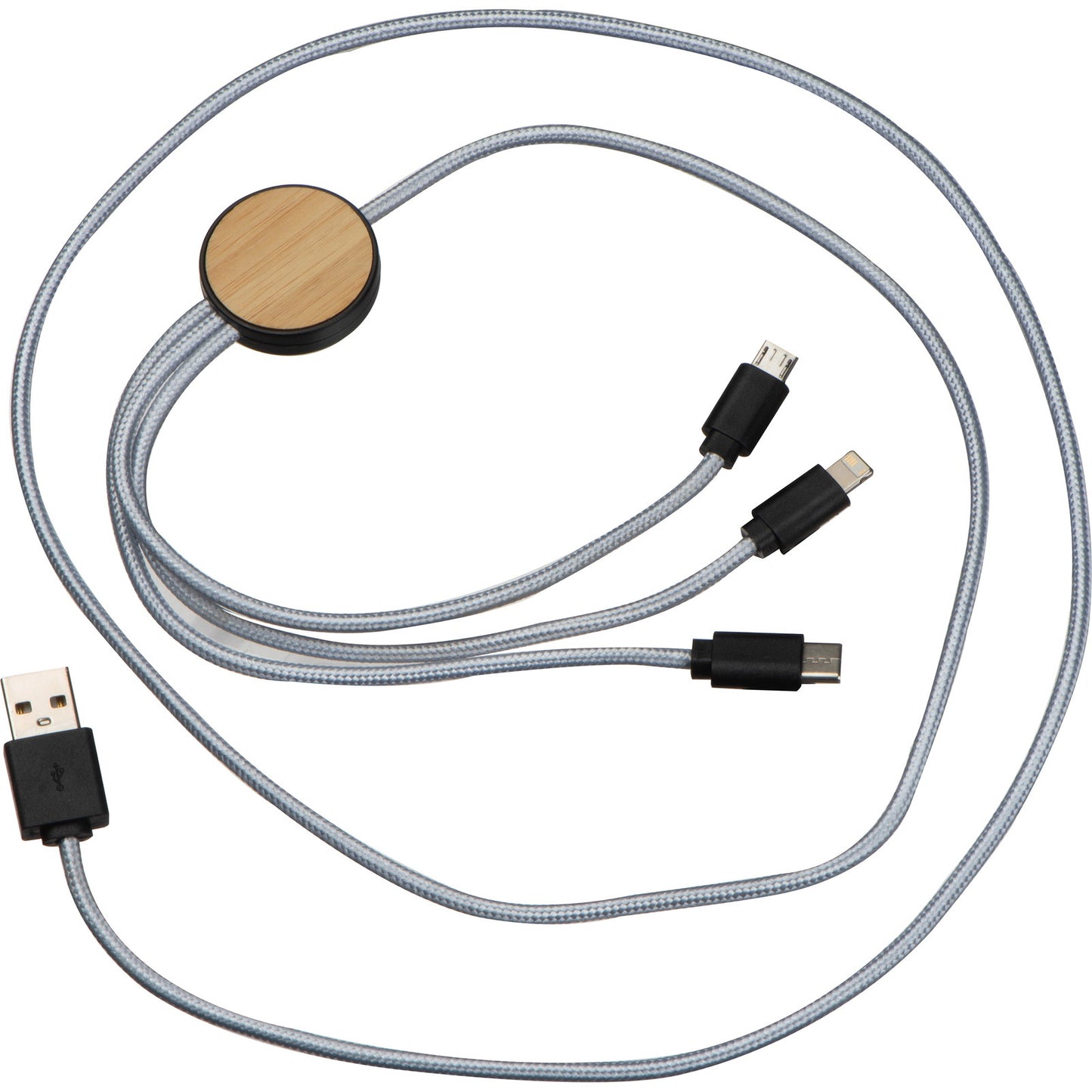3-in-1 Ladekabel mit Bambus-Element