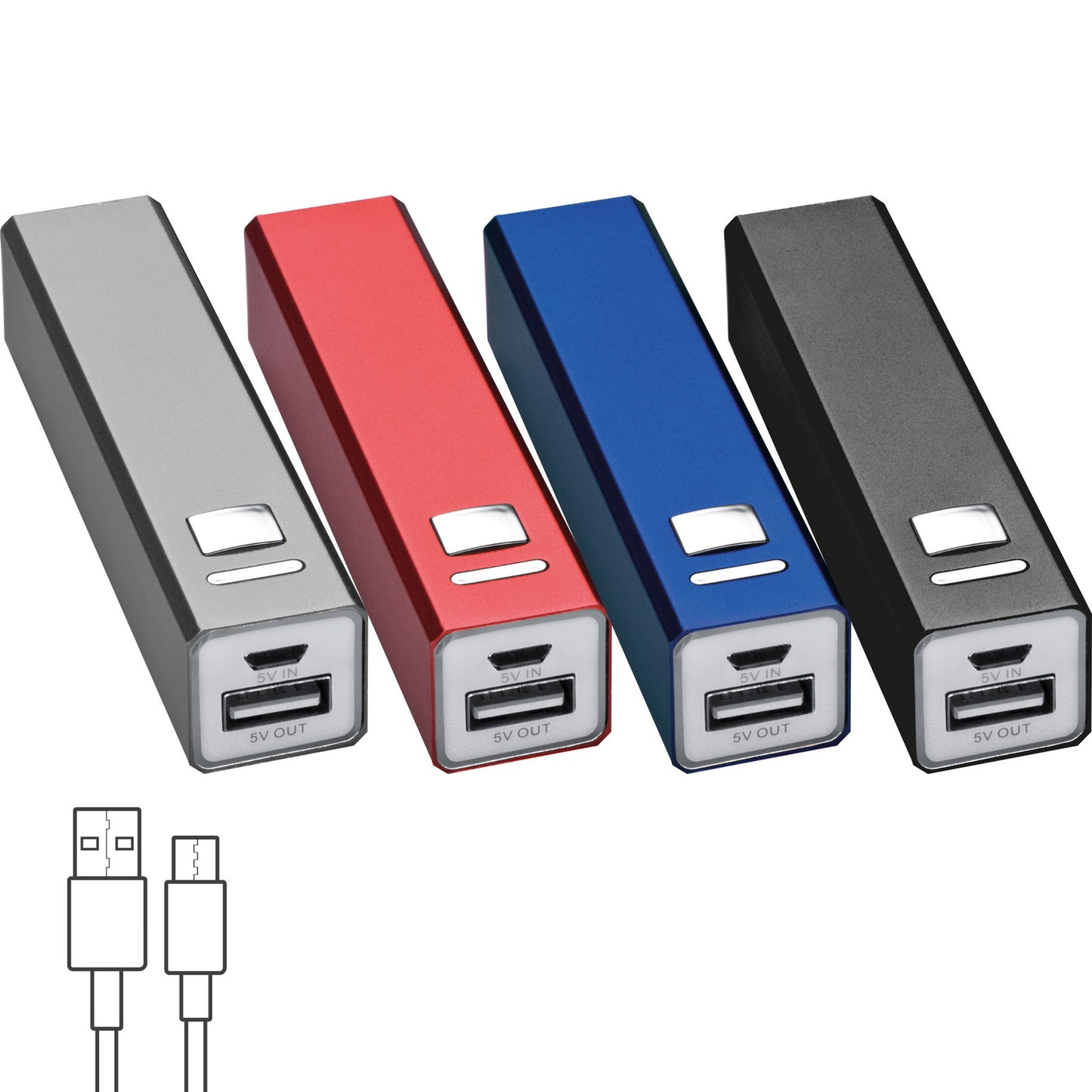 Powerbank 2.200 mAh aus Metall inkl. Ladekabel