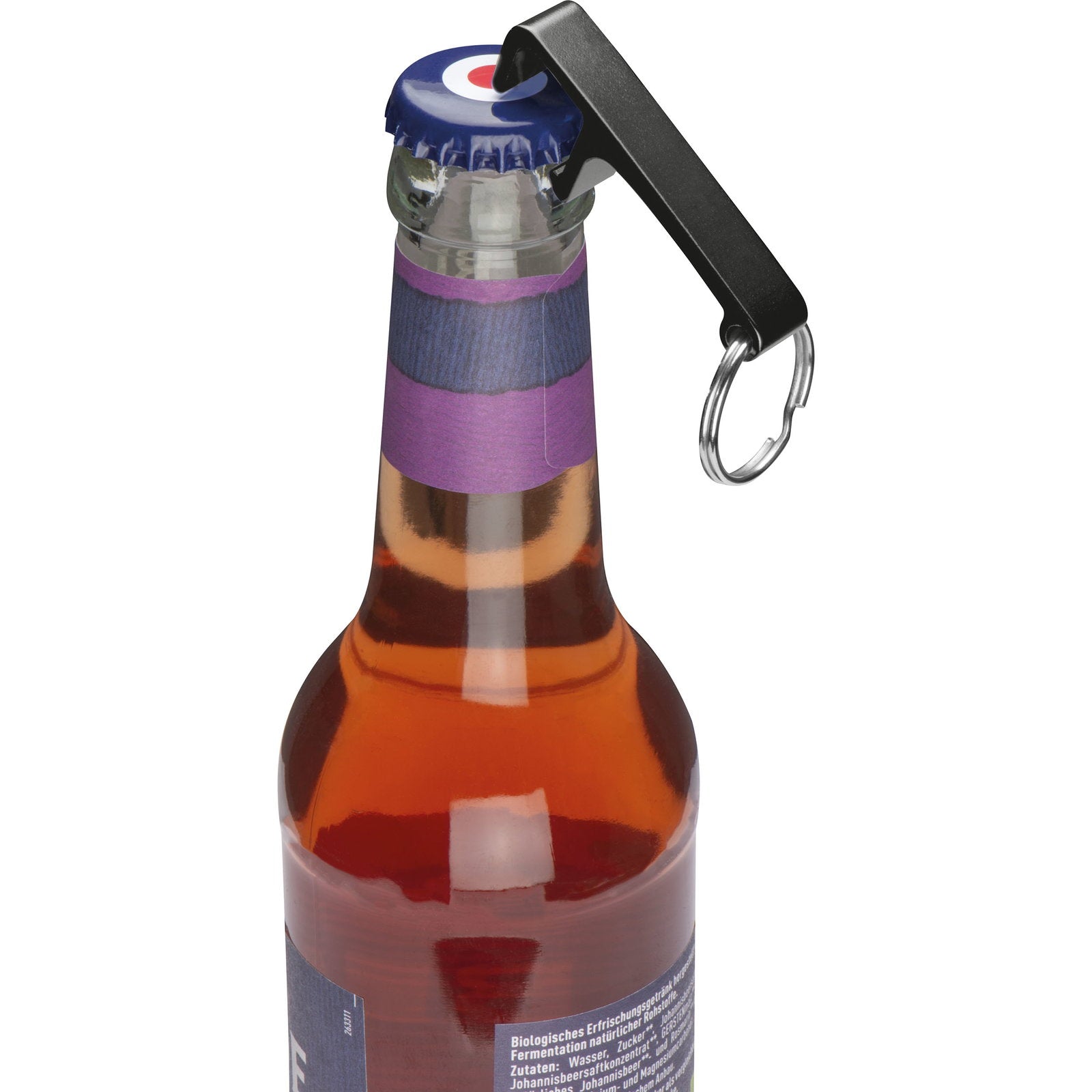 Schlüsselanhänger mit Flaschenöffner aus Aluminium