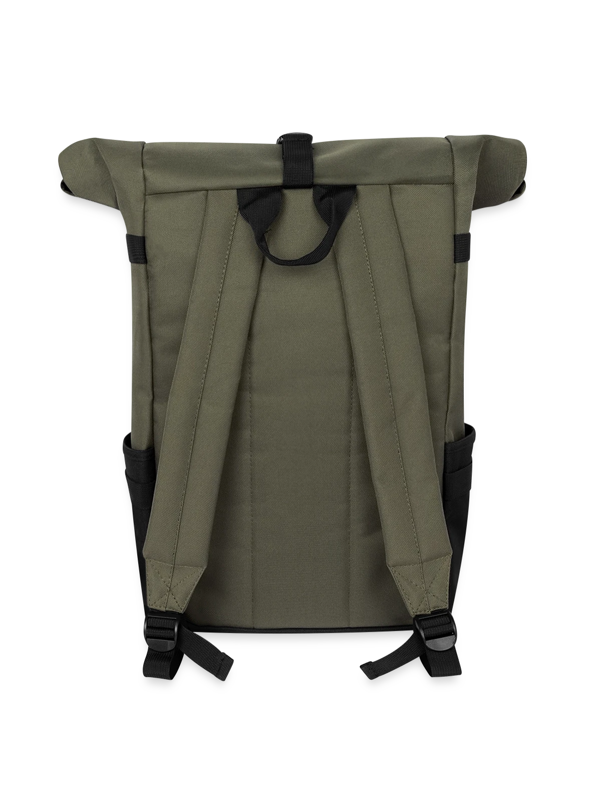 Roll-Top Rucksack in Militärgrün, hinten
